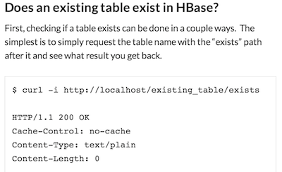 Screenshot of HBase REST query examples